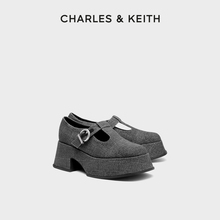 CHARLES&KEITH春夏女鞋CK1-70380958厚底学院风粗跟玛丽珍小皮鞋