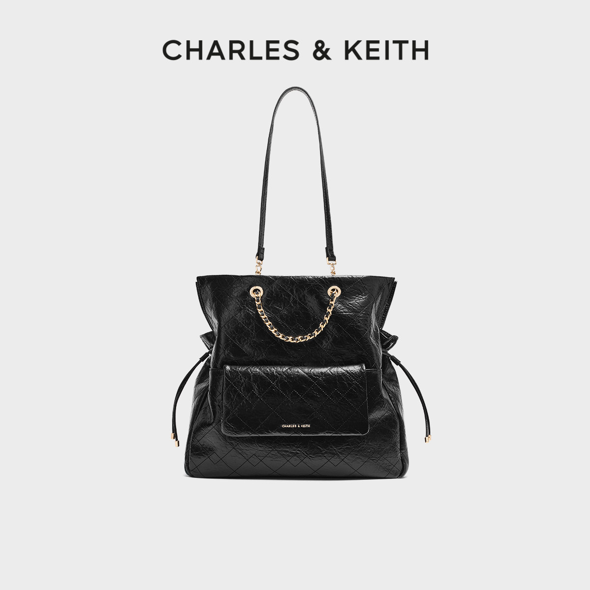 CHARLES&KEITH冬季女包CK2-30782756抽绳菱格手提单肩包双肩包 - 实物图
