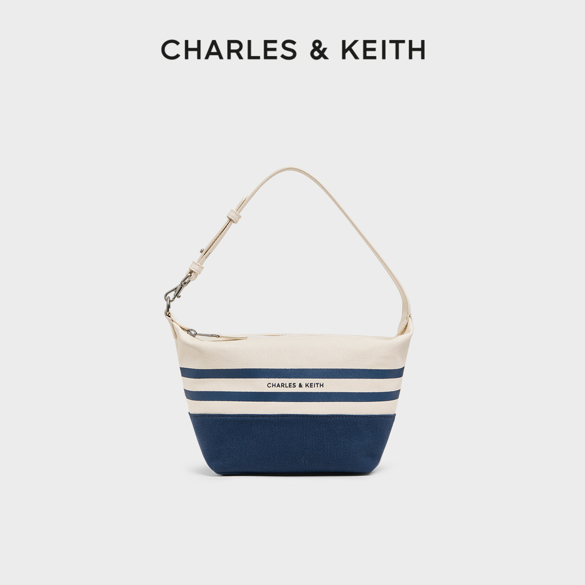 CHARLES&KEITH26夏新款CK2-20782878-A条纹帆布手提单肩腋下包