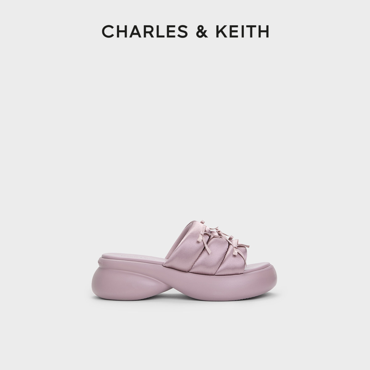 CHARLES&KEITH春季女鞋CK1-70920203缎面芭蕾风蝴蝶结厚底拖鞋