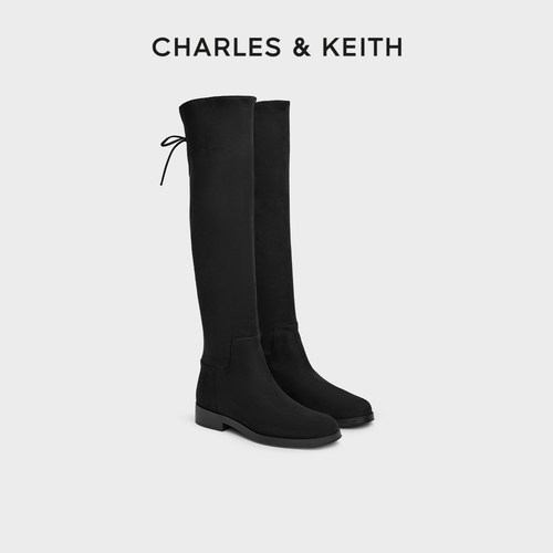 CHARLES&KEITH绒面平底可翻长靴