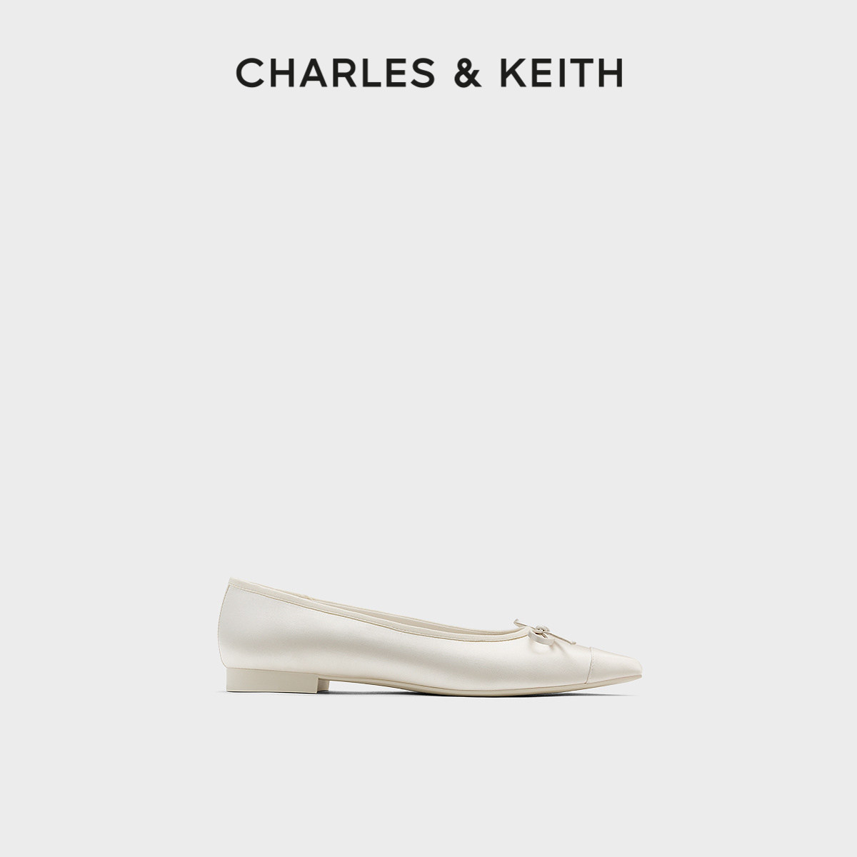 CHARLES&KEITH26秋女鞋CK1-70920238缎面蝴蝶结平底芭蕾舞鞋单鞋