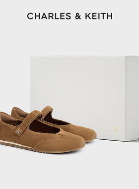 CHARLES&KEITH25秋新款SL1-71650004平底仿麂皮玛丽珍鞋芭蕾舞鞋