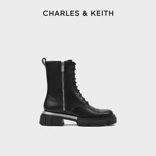 CHARLES&KEITH秋冬女靴CK1-90920125英伦风增高厚底机车马丁靴女