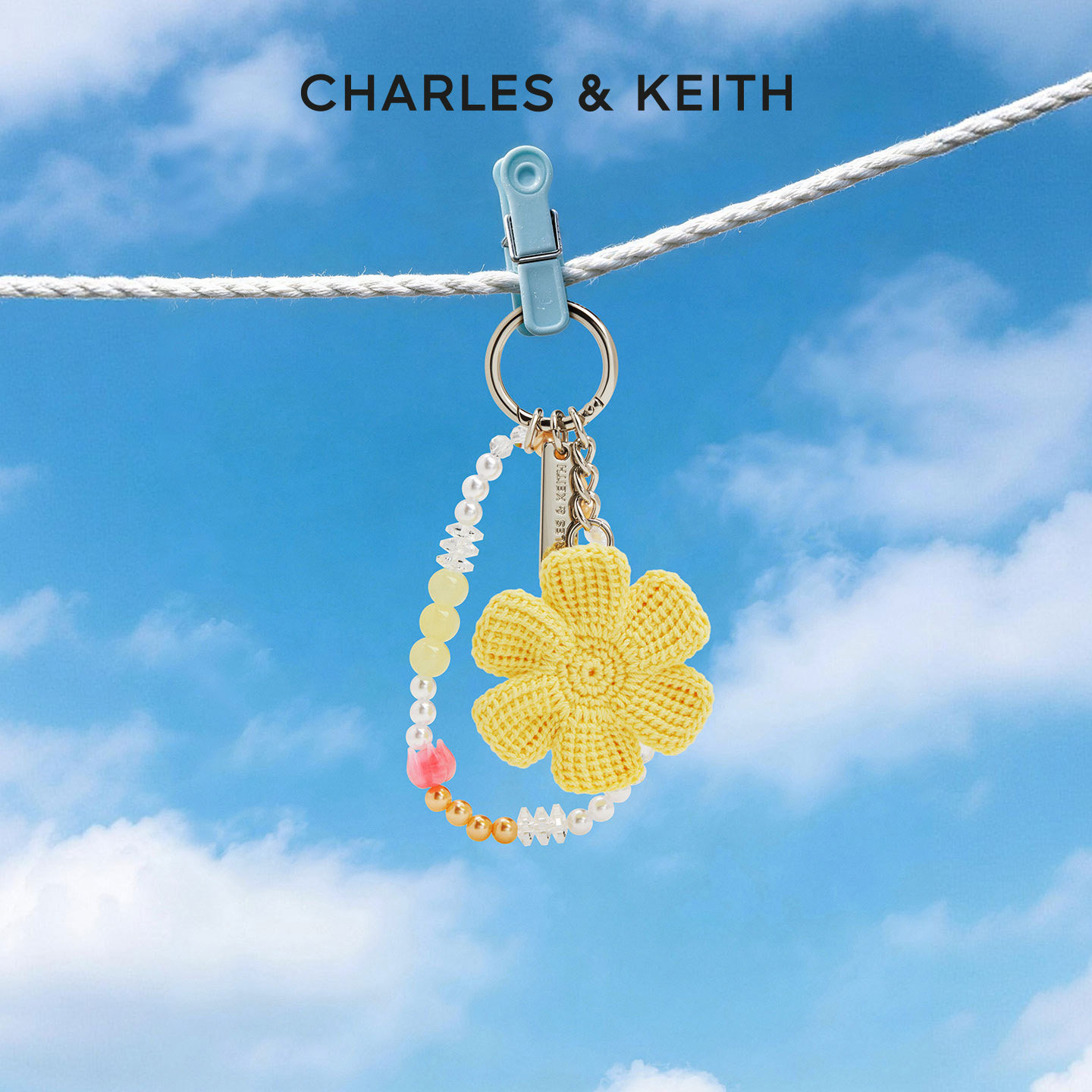 CHARLES&KEITH春季配饰CK8-10870078钩编花朵造型珠链钥匙扣包挂
