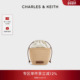 CHARLES&KEITH25秋新款 CK11 10782618镂空编织抽绳手提斜挎水桶包
