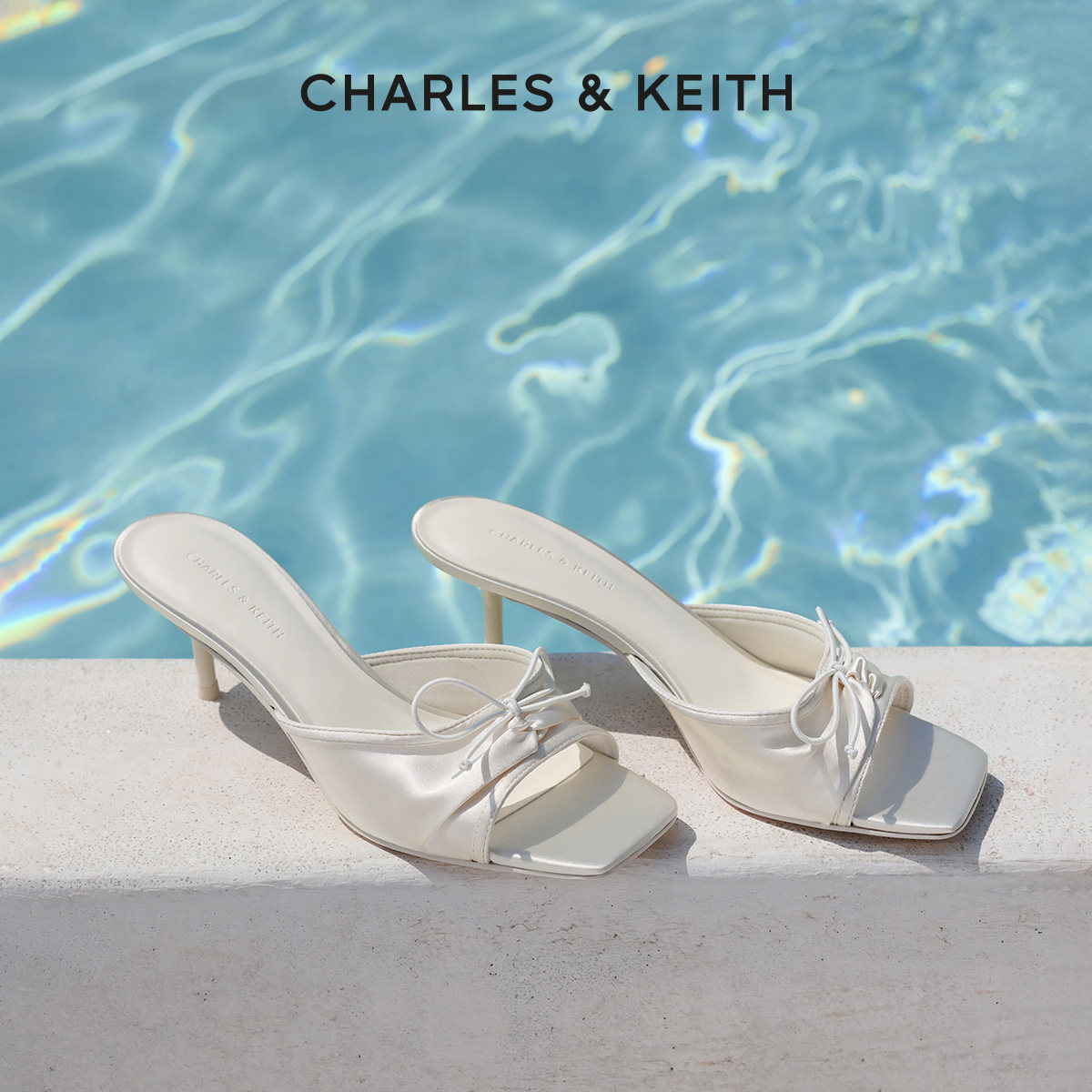 【毕业礼物】CHARLES&KEITH女CK1-60280476方头蝴蝶结细跟拖鞋女