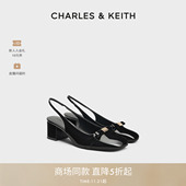 CHARLES&KEITH25秋新款 后空凉鞋 CK1 61720240圆头方跟蝴蝶结单鞋