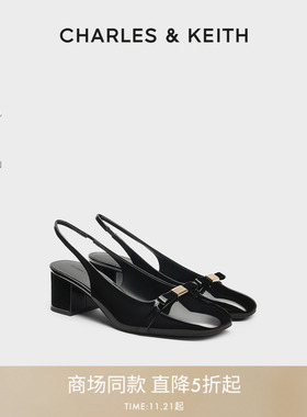 CHARLES&KEITH25秋新款CK1-61720240圆头方跟蝴蝶结单鞋后空凉鞋