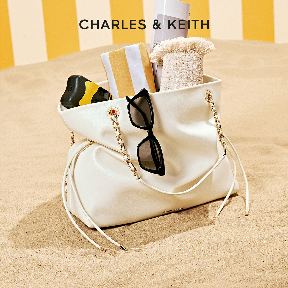 【毕业礼物】CHARLES&KEITH女包CK2-20782654抽绳托特福袋包大号