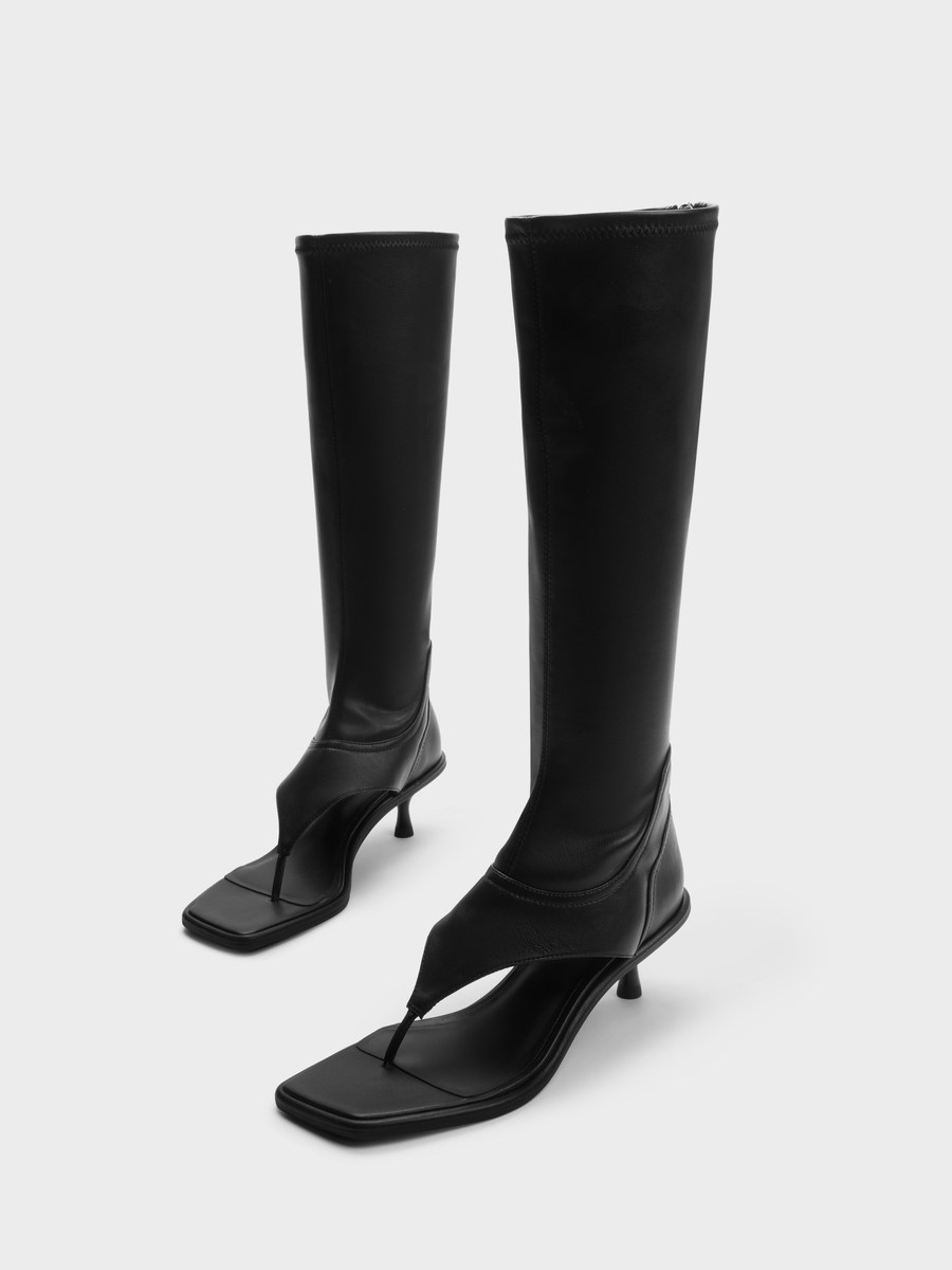 CHARLES&KEITH 가을 여성 부츠 CK1-90900127 플립업 오픈토 지퍼 여성용 하이힐 부츠