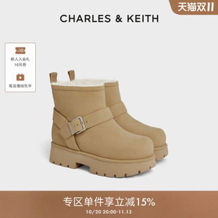 CHARLES&KEITH秋季女靴CK1-90280073厚底增高毛绒雪地靴休闲短靴