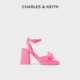 CK1 60920367蝴蝶结绒布粗跟露趾高跟凉鞋 CHARLES&KEITH24春新款