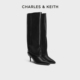 新款 CK1 90280072时尚 CHARLES&KEITH25秋季 尖头高跟裤 管靴长筒靴