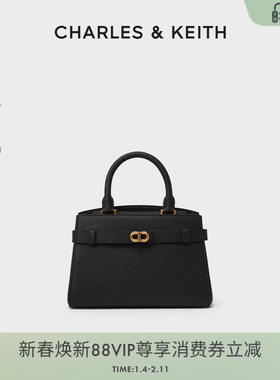 CHARLES＆KEITH秋冬女包CK2-50160102中号金属扣带饰手提凯莉包女
