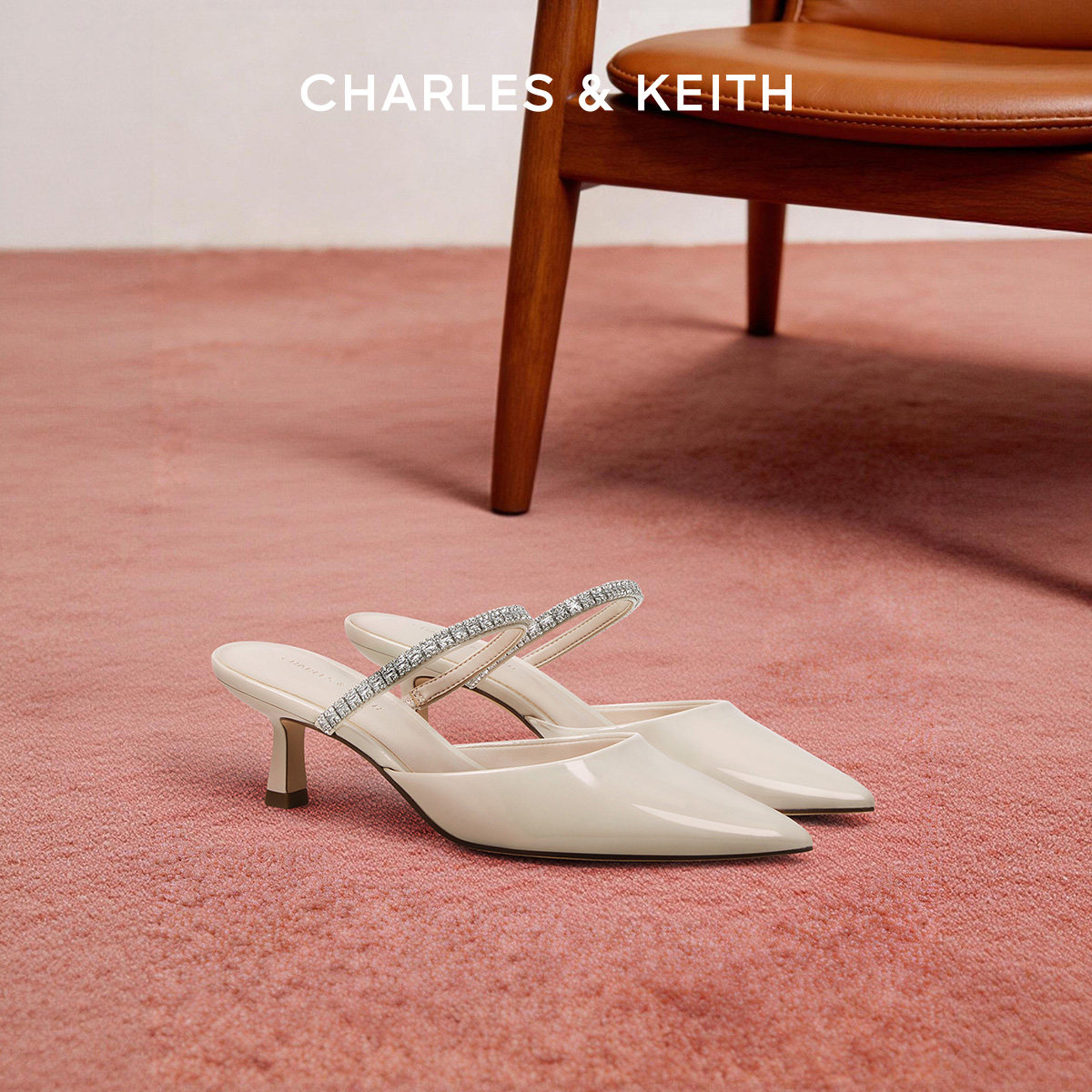 【母亲节礼物】CHARLES&KEITH女鞋CK1-60920353亮钻尖头穆勒拖鞋