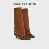 新款 CK1 90920155尖头高跟可拆式 CHARLES&KEITH25秋季 长靴裤 管靴