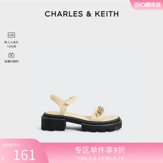 CHARLES&KEITH春夏女鞋CK1-70920097女士拼色链条饰粗跟露趾凉鞋