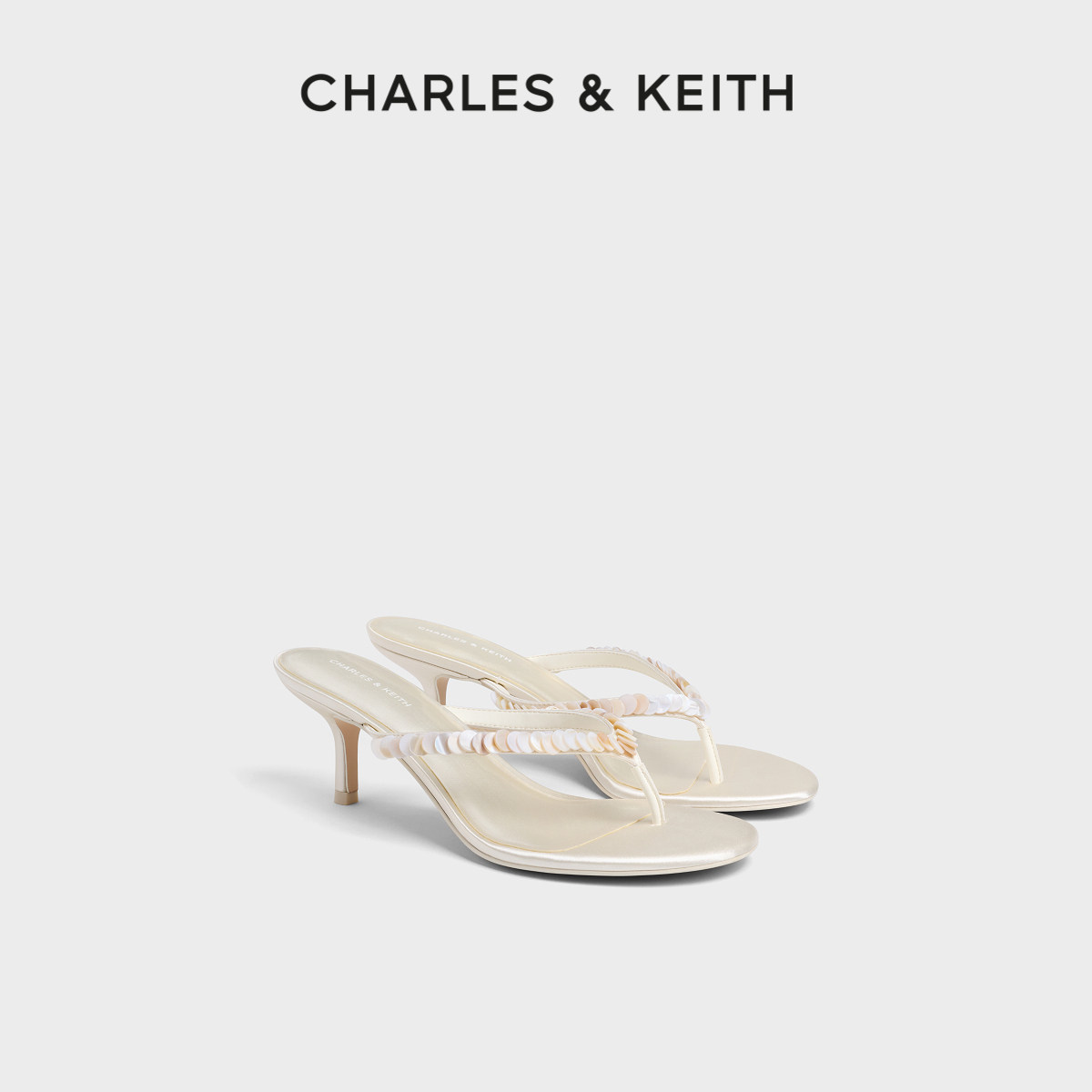 CHARLES&KEITH26夏季新款CK1-60280510亮片夹趾高跟人字拖凉拖鞋