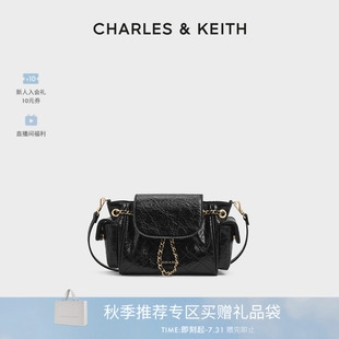 CK2 CHARLES&KEITH25秋新款 60782702油蠟皮菱格腋下雙肩包機車包