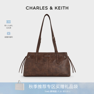 CHARLES&KEITH25秋季 20782673復(fù)古油蠟皮繩結(jié)單肩腋下包 CK2 新款