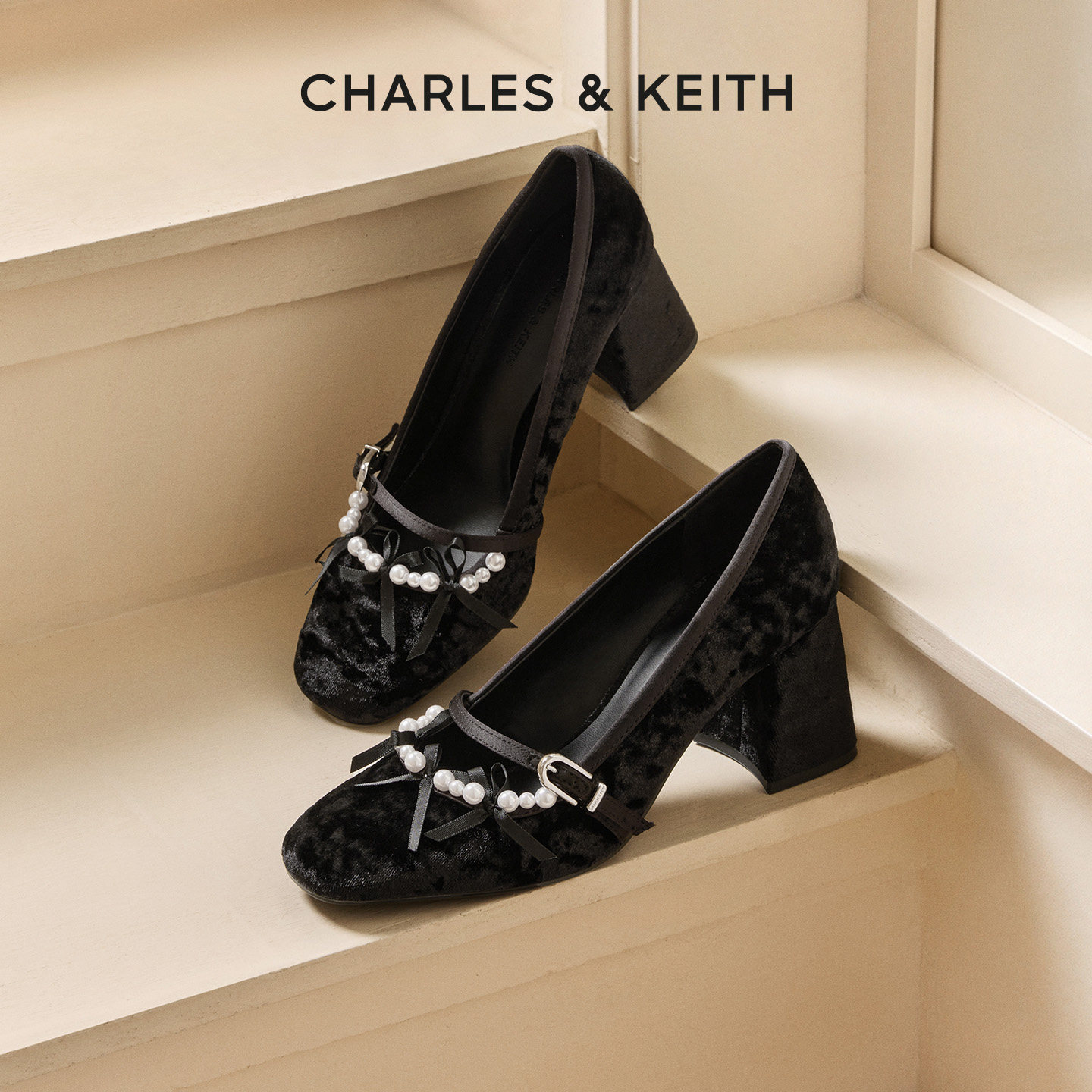 CHARLES&KEITH26冬新款CK1-61720278时尚高跟鞋蝴蝶结芭蕾舞鞋