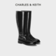 CHARLES&KEITH25冬新款 CK1 90280076简约英伦平底阔筒长靴骑士靴