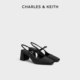 CHARLES＆KEITH25秋季 60580316一字带方头粗跟玛丽珍凉鞋 新款 CK1