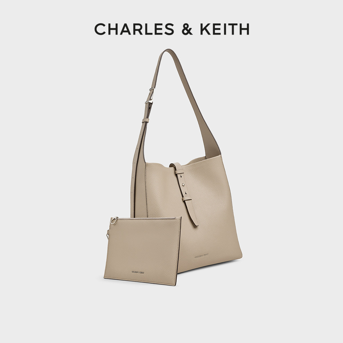 CHARLES&amp;KEITH春季女包CK2-40782652大容量hobo斜挎子母托特包