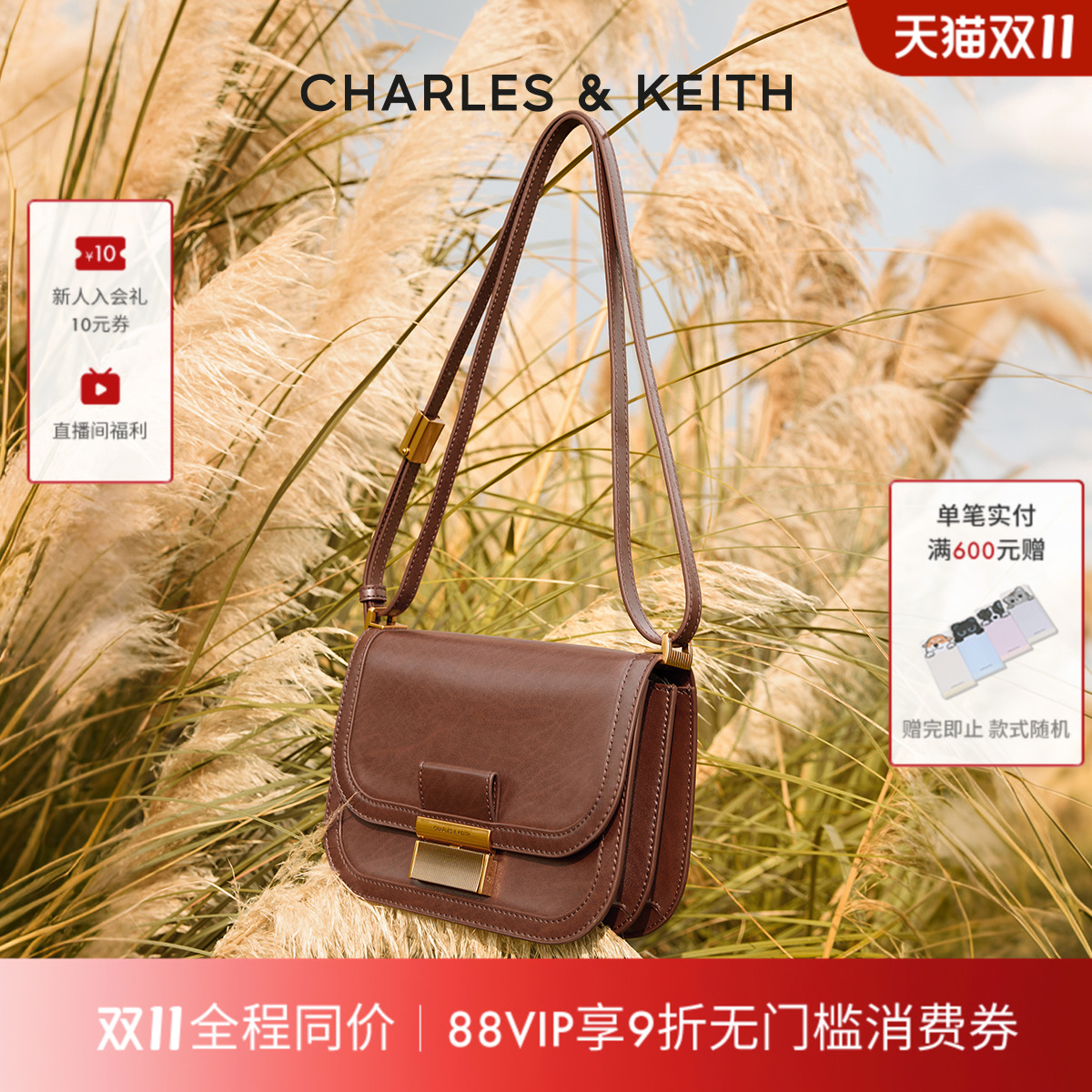 CHARLES&KEITH金属扣斜挎小方包
