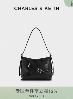 CHARLES&KEITH25秋新款CK2-80271629绑带式时尚酷感水桶包腋下包