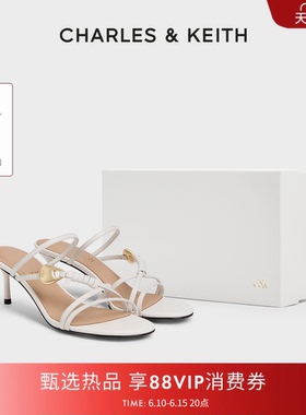 CHARLES&KEITH26夏新款SL1-60280515真皮细条带细跟拖鞋高跟凉鞋