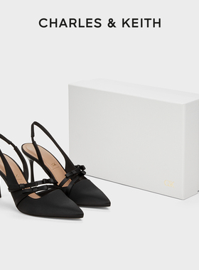 CHARLES&KEITH秋冬女鞋SL1-60280474蝴蝶结尖头缎面高跟凉鞋女