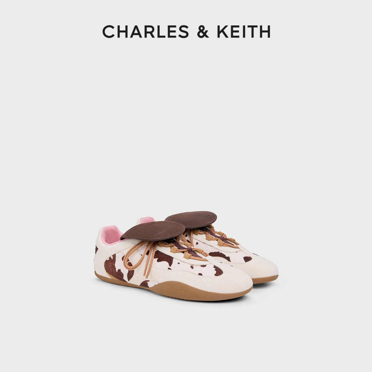 CHARLES&KEITH秋季女鞋CK1-71650023复古拼色薄底休闲鞋德训鞋