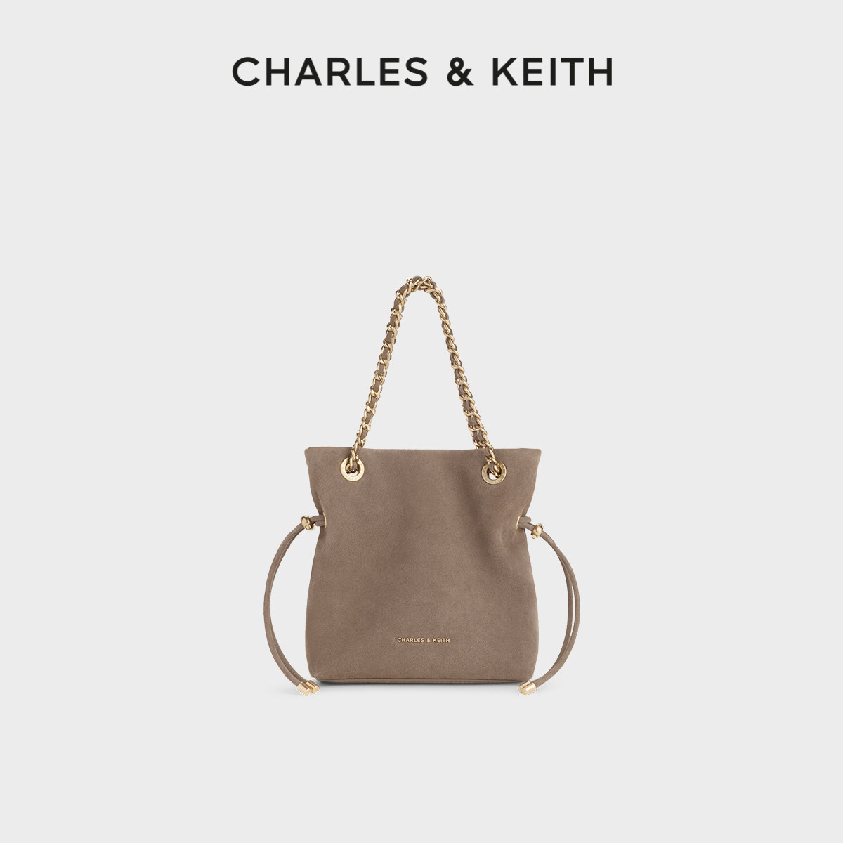 CHARLES&KEITH26冬新款CK2-80151536-1小号绒面抽绳托特包福袋包