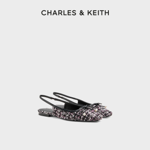单鞋 CHARLES&KEITH25冬季 70381167粗花呢平底蝴蝶结凉鞋 CK1 新款