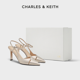 高跟鞋 CHARLES＆KEITH25秋季 60280482尖头镂空一字带凉鞋 SL1 新款