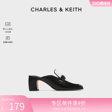 CHARLES&KEITH春夏女鞋CK1-60361379宽绊带饰方头高跟穆勒鞋拖鞋