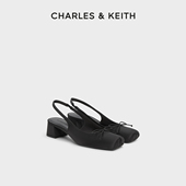 CHARLES&KEITH秋冬女鞋 芭蕾舞鞋 CK1 60361560方头粗跟蝴蝶结凉鞋
