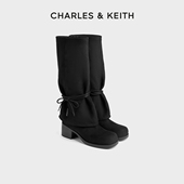 90580218绑带粗跟仿麂皮裤 CHARLES&KEITH25冬新款 CK1 管靴西部靴