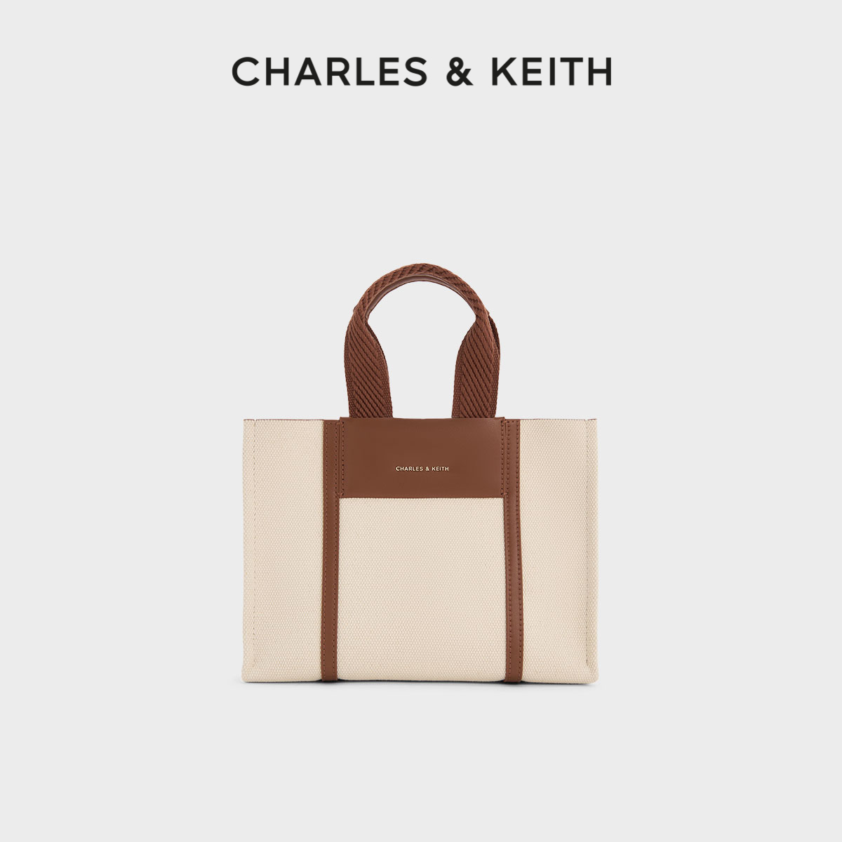 CHARLES&KEITH25冬季新品CK2-30151503帆布拼接单肩托特包斜挎包