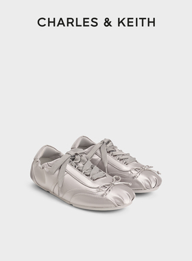 CHARLES&KEITH秋冬女鞋CK1-71960008缎面蝴蝶结休闲芭蕾德训鞋女