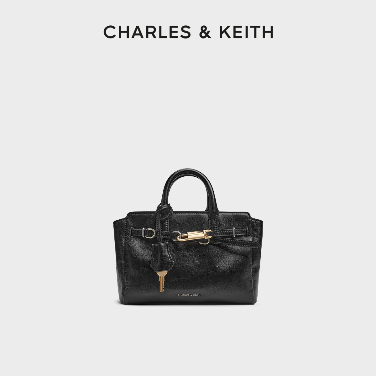 CHARLES&amp;KEITH26春季新款CK2-30271702锁扣褶皱手提凯莉包斜挎包