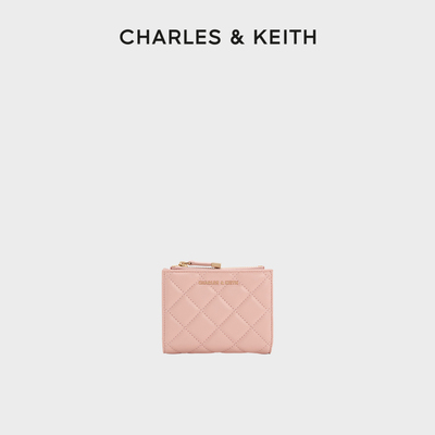 CHARLES&KEITH秋季女包CK6-10770729菱格纹多卡位短款钱包零钱包