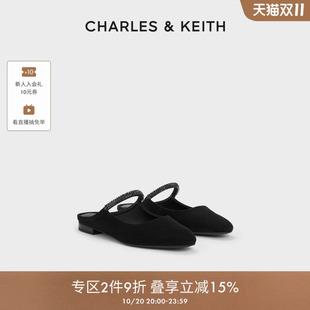 CHARLES&KEITH秋季女鞋CK1-70381132-1平底亮片一字带穆勒鞋拖鞋
