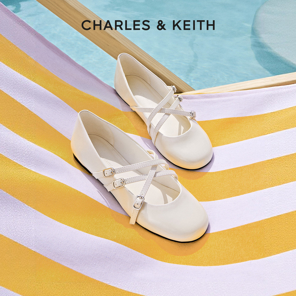 CHARLES&KEITH夏季女鞋CK1-70920205交叉带平跟玛丽珍鞋芭蕾舞鞋