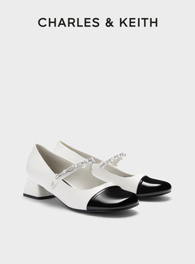 CHARLES&KEITH秋冬女鞋CK1-60580265优雅拼色粗跟玛丽珍鞋女鞋