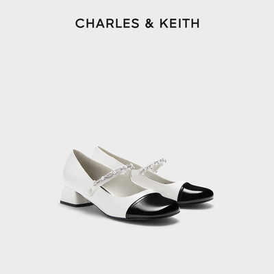 CHARLES&KEITH拼色粗跟玛丽珍鞋