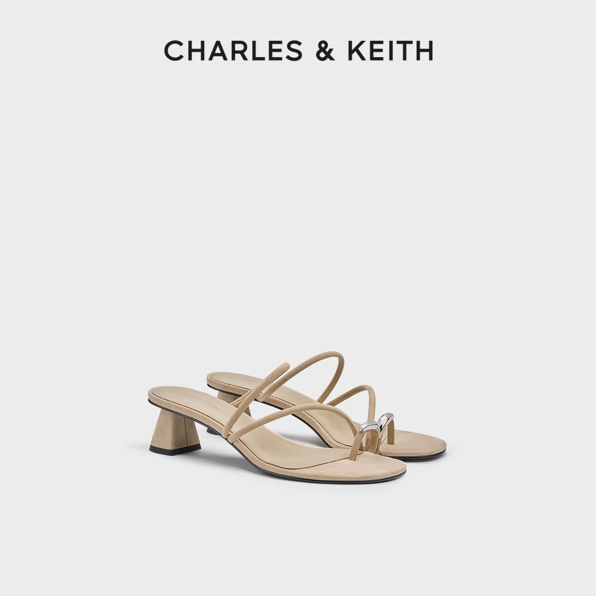 CHARLES&KEITH夏季女鞋CK1-60361577简约纯色圆头低跟夹趾凉拖鞋