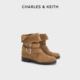 90580215平底仿麂皮可翻折短靴 CK1 新年礼物 CHARLES&KEITH女鞋